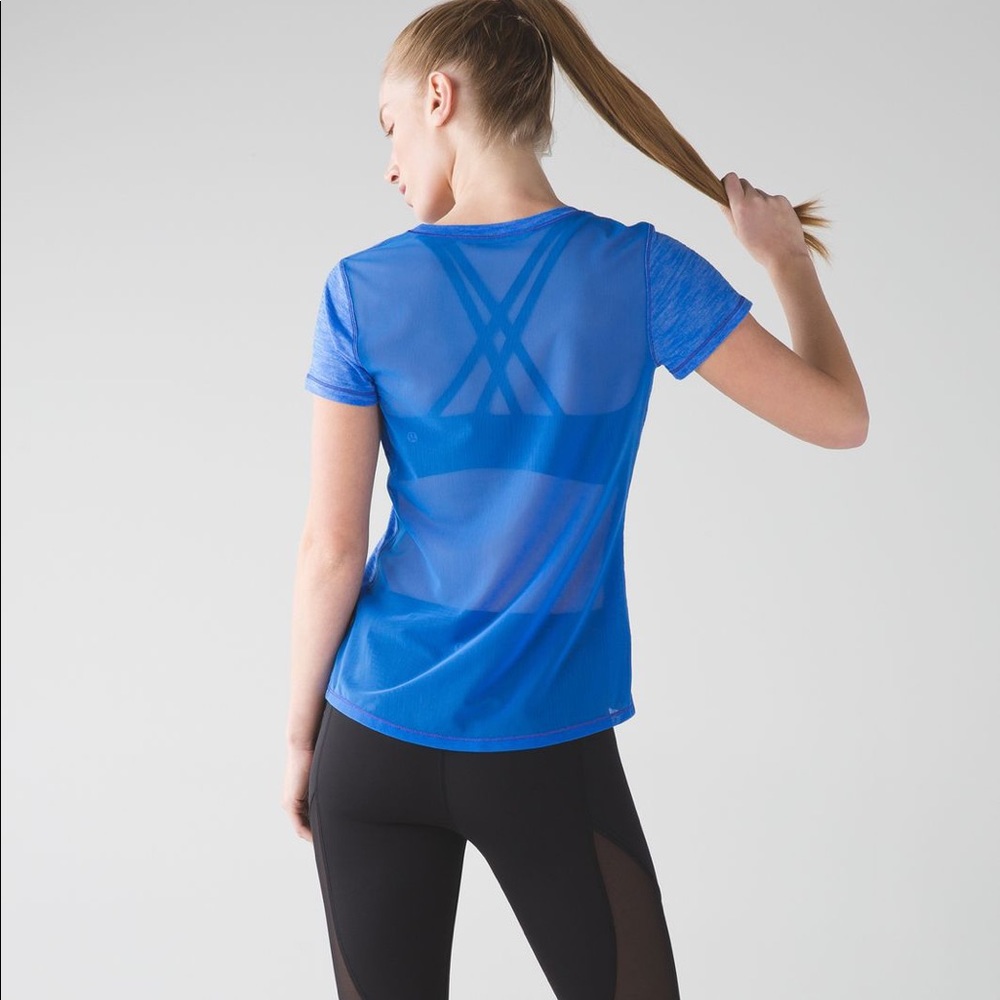 Lululemon Beat The Heat Short Sleeve Mesh Back Tee Blue Size 12